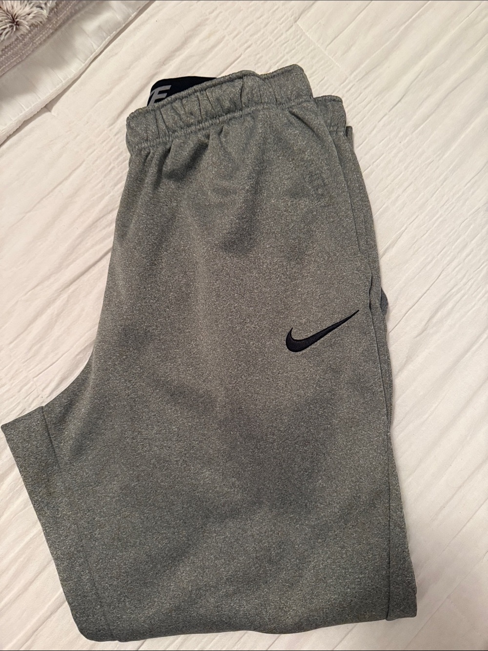 Nike Mens Gray Athletic Joggers with Black Swoosh Large